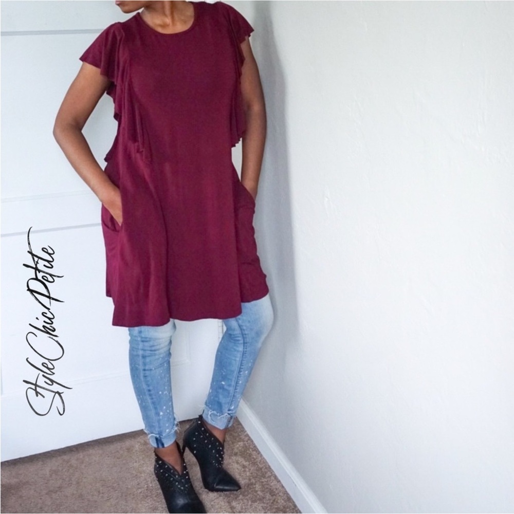 Socialite Wine Ruffle Dress/Top Size XS